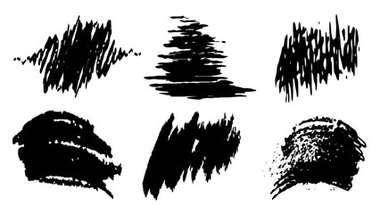Set of black ink splashes.Black ink stencils. Paintbrush, splash, spray, ink splatter and paint marks. Black blots, grunge brush strokes.