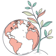 Earth Day Vector Illustration – Eco-Friendly Globe with Growing Plant Icon