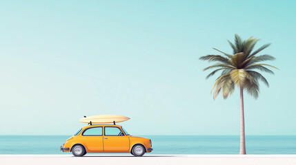 Beachside Vintage Car and Palm Tree Scene