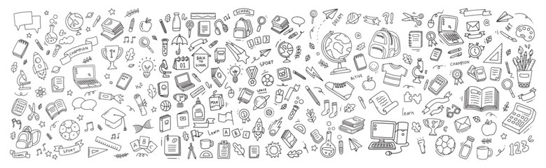 Back to school doodle elements. Vector illustration in line