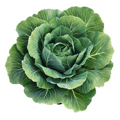 3D Cabbage Plant with Curled Green Leaves Isolated on Transparent Background