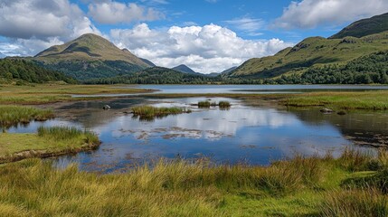 Serene Loch and Mountain Panorama in Scotland