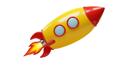 Isolated Toy Rocket with Fire