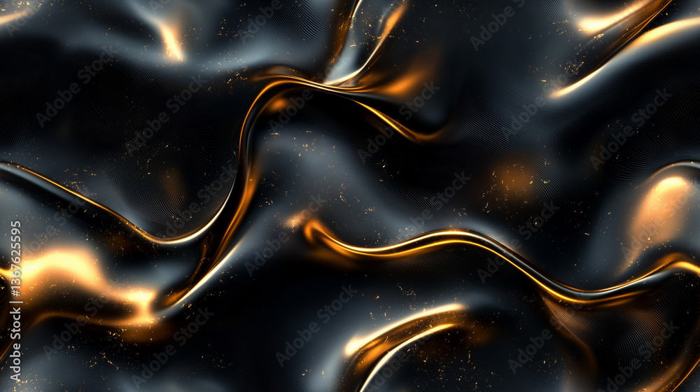 Wall mural elegant black and gold fabric waves creating a luxurious texture and feel in a contemporary setting 