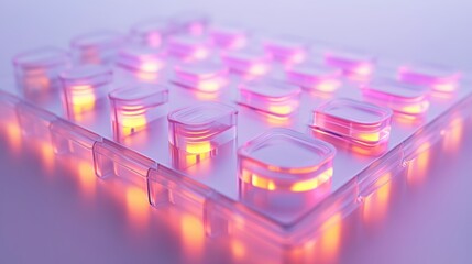 Translucent plastic tablet packaging with glowing internal illumination