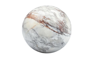 A marble sphere with intricate gray and white patterns on a bright background isolated on transparent background