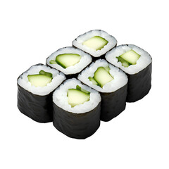 Fresh cucumber maki rolls arranged neatly, showcasing clean and simple vegan sushi option