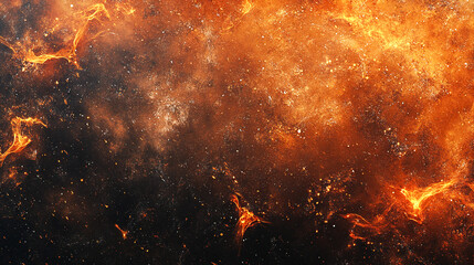 Fototapeta premium A dark brown and orange background texture with small sparks, fire particles, flames, smoke, and sparkles