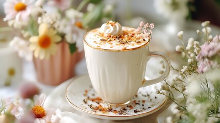 A cottagecore inspired floral cafe with handmade golden milkshake