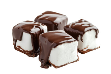 Delightful chocolate-coated marshmallow treats arranged neatly on a white background isolated on transparent background