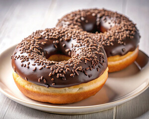 Close-Up Detail of Chocolate Donuts with Sprinkles