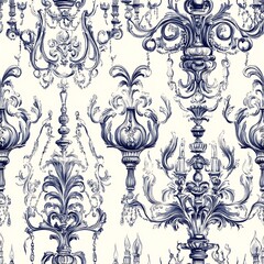 Elegant Vintage Damask Pattern in Navy Blue and Cream Colors