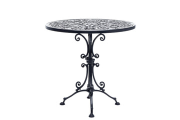 Elegant black wrought iron table with intricate design perfect for outdoor dining spaces isolated on transparent background