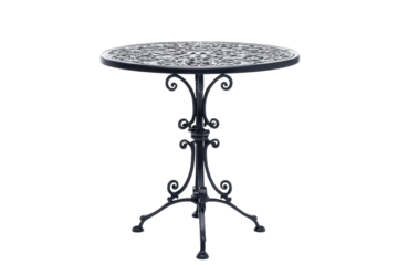 Elegant black wrought iron table with intricate design perfect for outdoor dining spaces isolated on transparent background
