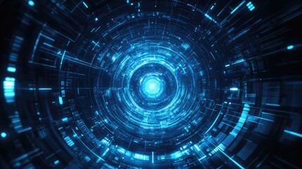 Obraz premium Abstract Digital Tunnel with Glowing Blue Lines