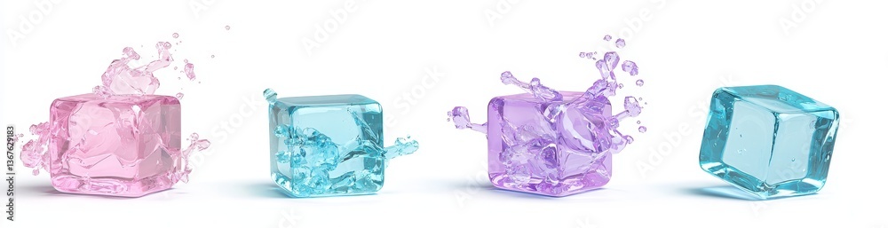 Poster transparent geometric blocks with a rainbow hologram gradient, displayed as isolated glossy square o