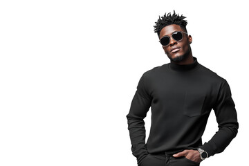 Obraz premium Stylischer Mann mit Sonnenbrille in schwarzer Kleidung PNG mit transparentem Hintergrund