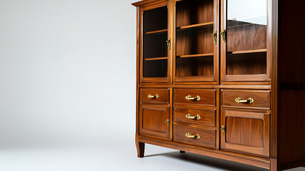 A wooden cabinet with a gold handle. AI Generated