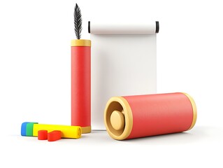 3D calligrapher writing with quill and ink isolated