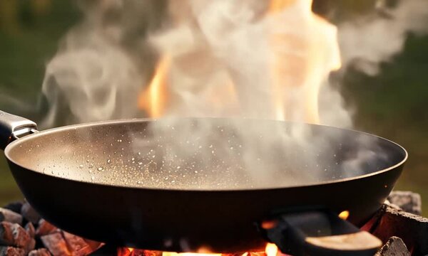Wood Fire and Heated Pan