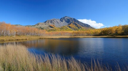 Autumn Serenity: Mountain Lake Reflection in Japan