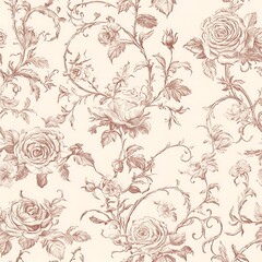 Elegant floral pattern with vintage roses on soft cream background