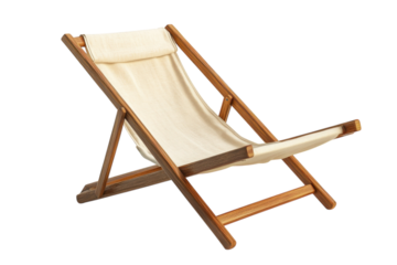 A Classic Wooden Beach Lounger, Inviting Relaxation With Its Creamy Canvas And Warm, Natural Wood, Perfect For Lazy Summer Days Isolated on Transparent Background