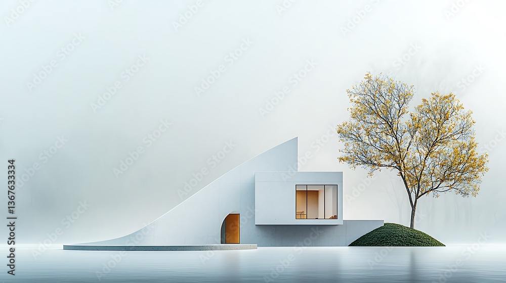 Poster Minimalist house and tree architectural rendering