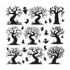  set   spooky  tree  silhouette