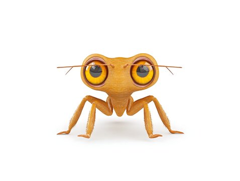 3D extraterrestrial alien with big glowing eyes isolated