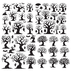  Halloween tree set vector illustration. Silhouette of a tree isolated. Spooky trees silhouette