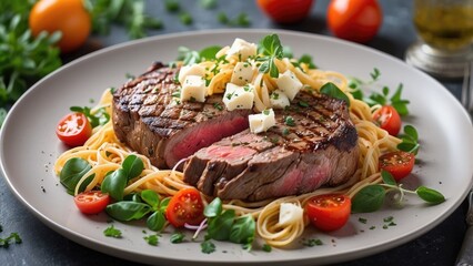 A plated meal featuring a large,