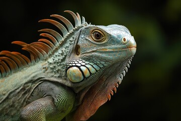 Fototapeta premium Green iguana standing tall, detailed scales, sharp eyes, ultra-realistic lighting, isolated.