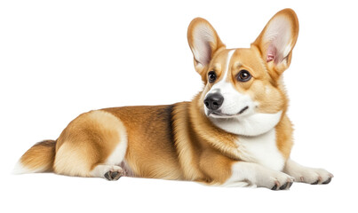 Corgi lying, isolated. For pet care product or obedience training promotion