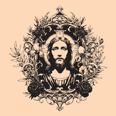 black and white tattoo design of Jesus Christ 