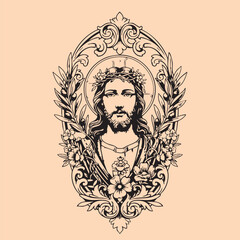 black and white tattoo design of Jesus Christ 