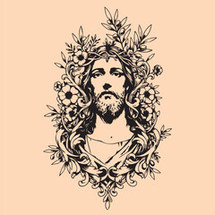black and white tattoo design of Jesus Christ 