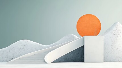 Minimalist orange oval shape on white platform
