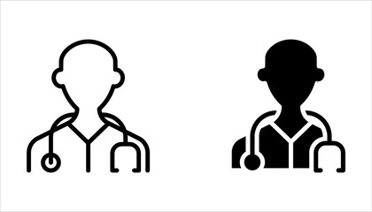 Doctor with Stethoscope Icon set. Nurse logo, medical and health care hospital patient examination on white background