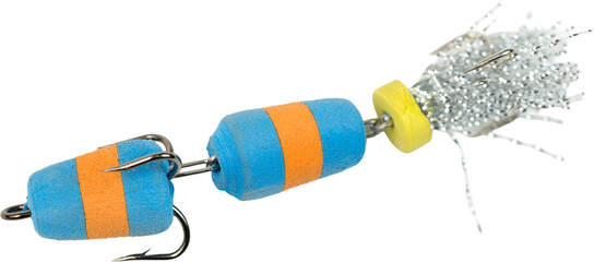 Fishing spinners and wobblers multi-colored on background