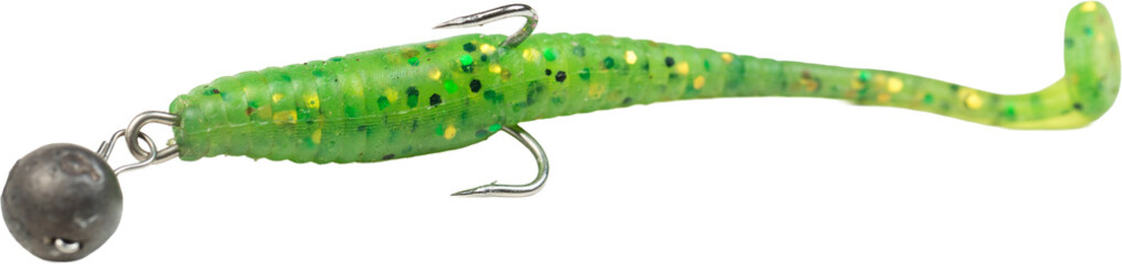 Fishing spinners and wobblers multi-colored on background