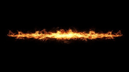 A horizontal line of bright orange and yellow fire on a stark black background.