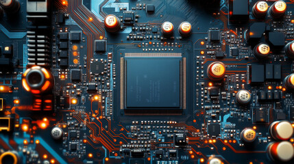 Fototapeta premium Circuit board. Technology background. Central Computer Processors CPU concept. Motherboard digital chip.