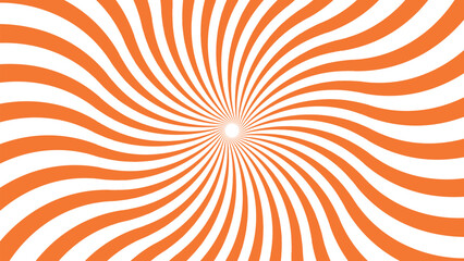 Abstract background featuring a dynamic spiral pattern with alternating orange and white stripes radiating from a central point. Eye-catching and energetic design.