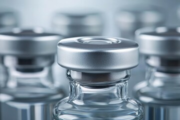 Transparent Glass Vials with Silver Caps Arranged on a Surface