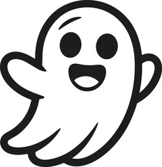 Happy Cartoon Ghost Line Art Vector Illustration for Halloween