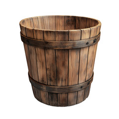Obraz premium Wooden Bucket Isolated on Transparent Background, Rustic Wood Container