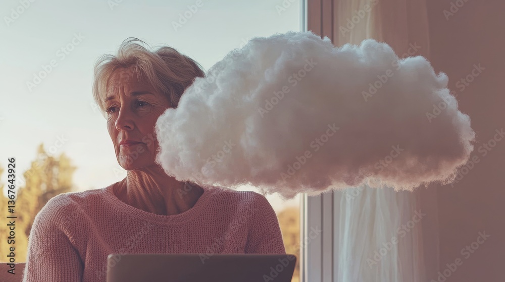 Poster cloud computing and data management holograms float above a laptop where hands are actively typing