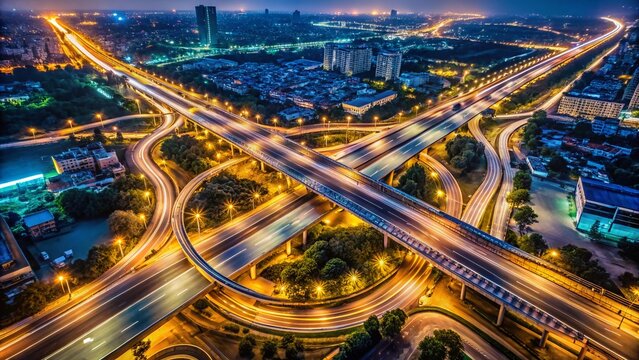 Gurgaon Night Aerial: Overpass & Intersection, Haryana, India