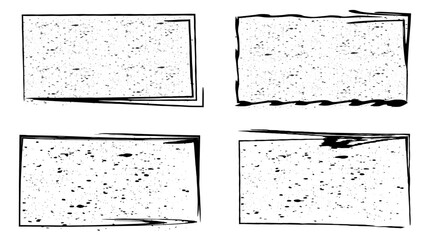 Grunge graffiti stencil frames with spray paint set borders. Black Overlay grunge texture. Simply place texture over any object to create grunge effect . Banner with scratched surface for your design.